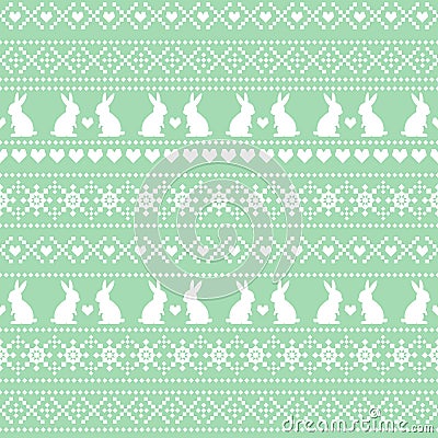 Seamless Easter pattern, card - Scandinavian sweater style. Green and white vector spring holiday background. Vector Illustration