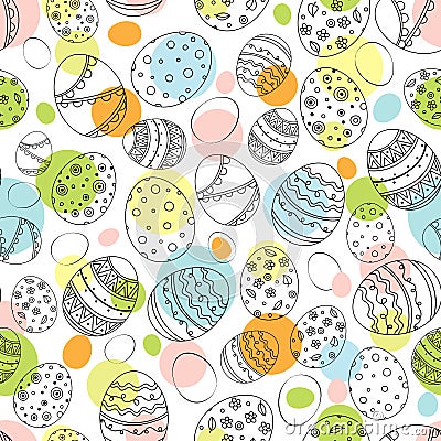 Seamless Easter pattern with doodle ornamental eggs Vector Illustration