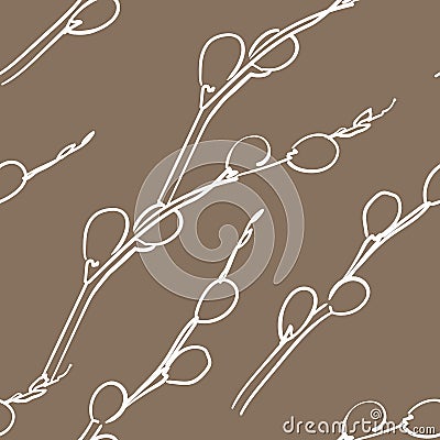 Seamless easter pattern with stylized willow branches Vector Illustration