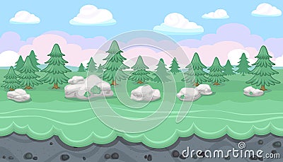 Seamless editable forest landscape for game design Vector Illustration