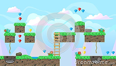 Seamless editable landscape for platform game design Vector Illustration