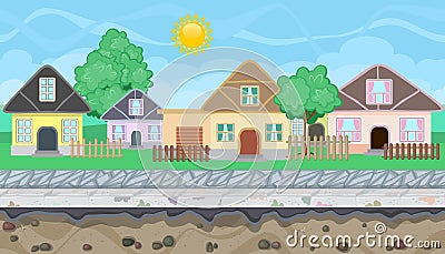 Seamless editable village view for game design Vector Illustration