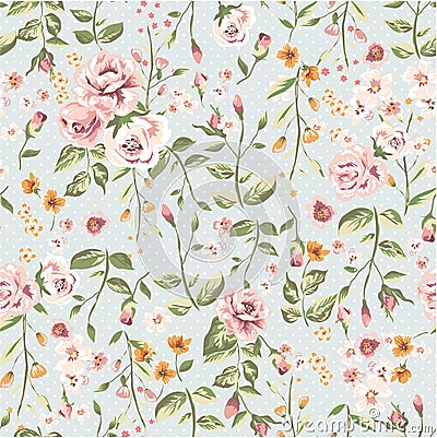 Seamless Elegant Pattern with Garden Flowers Vector Illustration
