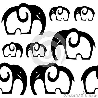 Seamless elephant pattern. Black and white elephant background. Vector Illustration