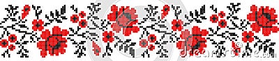 Seamless embroidered handmade cross-stitch ethnic Ukraine pattern for design. Vector red and black borders illustration on white Vector Illustration