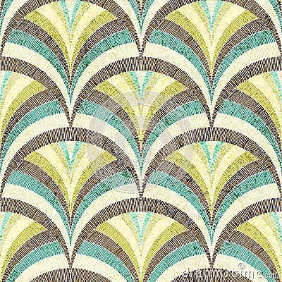 Seamless embroidered pattern. Wavy bohemian print. Patchwork ornament. Vector illustration Vector Illustration