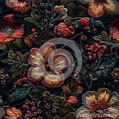 Seamless embroidery floral abstract fantasy luxury fabric pattern design Stock Photo