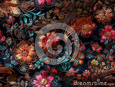 Seamless embroidery floral abstract fantasy luxury fabric pattern design Stock Photo