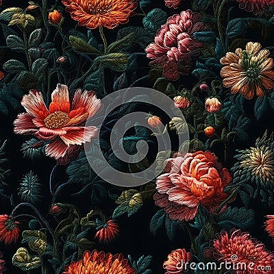 Seamless embroidery floral abstract fantasy luxury fabric pattern design Stock Photo