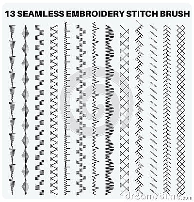 Seamless Embroidery Sewing Stitch Brush Vector Illustrator Set ...
