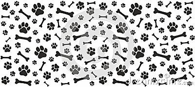 Seamless endless pattern of traces of dog paws. Dog legs and bones Vector Illustration