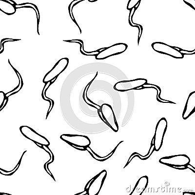 Seamless Endless Vector Illustration of Sprouting Seeds. Seedling Background, Shoot, Plant. Trees, Flowers, Vegetables Cucumber, Z Stock Photo