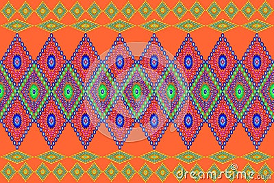 Seamless ethnic fabric pattern, Thai fabric pattern design, carpet, wallpaper, curtain, cushion, clothing, wrap, batik, orange Stock Photo