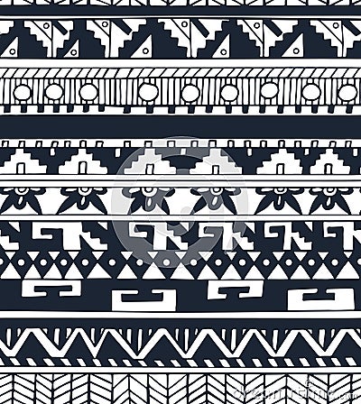 Seamless ethnic geometric doodle monochrome pattern in vector Vector Illustration