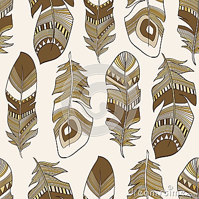 Seamless ethnic Indian feathers plumage pattern Vector Illustration