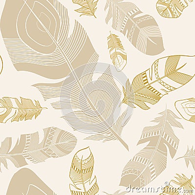 Seamless ethnic Indian feathers plumage pattern Vector Illustration