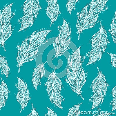 Seamless ethnic pattern of beautiful feathers Vector Illustration