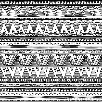 Seamless ethnic pattern. Black and white vector illustration. Vector Illustration