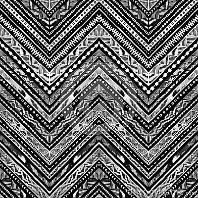 Seamless ethnic pattern drawn by hand. Black and white vector il Vector Illustration