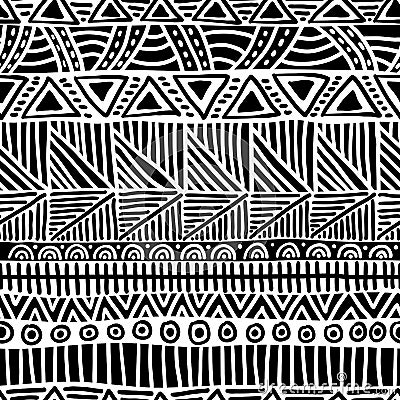 Seamless ethnic pattern. Handmade. Horizontal stripes. Black and white print for your textiles. Vector illustration Vector Illustration