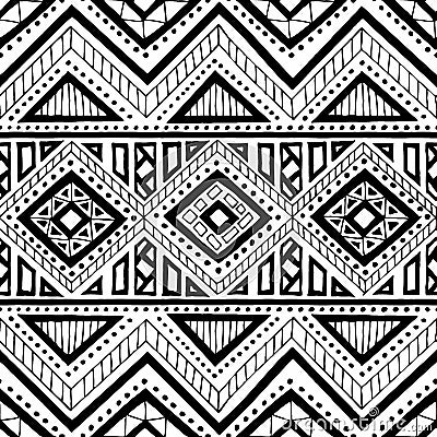 Seamless ethnic pattern. Ornament hand-drawn ink. Tribal motifs. Vector Illustration