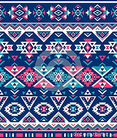 Seamless Ethnic pattern textures. Pink & Navy colors. Navajo geometric print. Rustic decorative ornament. Vector Illustration