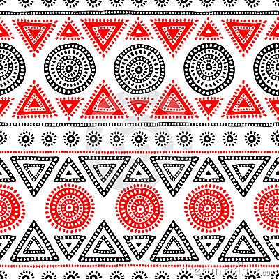 Seamless ethnic pattern. Tribal and aztec. Red, white and black Vector Illustration