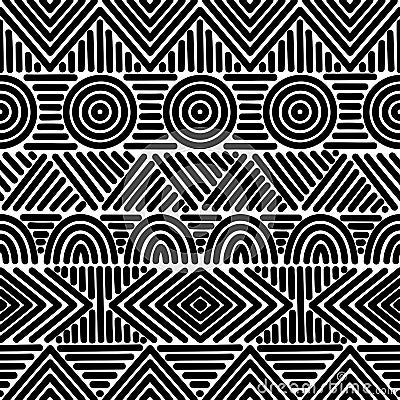 Seamless ethnic and tribal pattern. Handmade. Horizontal stripes Vector Illustration