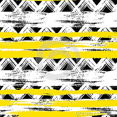 Seamless ethnic zigzag pattern with brushstrokes Vector Illustration