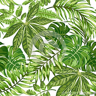 Seamless exotic pattern with tropical leaves Vector Illustration