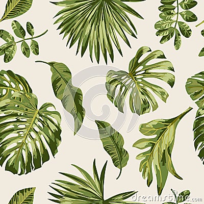 Seamless exotic pattern with tropical leaves. Vector Illustration