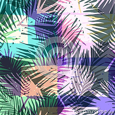 Seamless exotic pattern with tropical palm in bright color. Vector Illustration