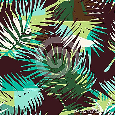 Seamless exotic pattern with tropical plants and artistic background Vector Illustration