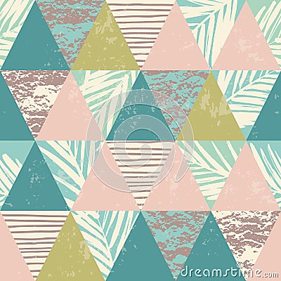 Seamless exotic pattern with tropical plants and geometric background. Vector Illustration