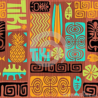 Seamless Exotic Tiki Pattern. Vector illustration. Vector Illustration