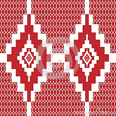 Seamless fabric geometric pattern in red on a white backgroundred Vector Illustration