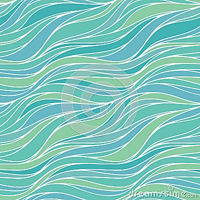 Seamless blue vector pattern with lines. Abstract green wave nature e Vector Illustration