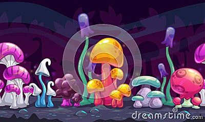 Seamless fairy landscape, separated layers for parallax effect. Vector Illustration