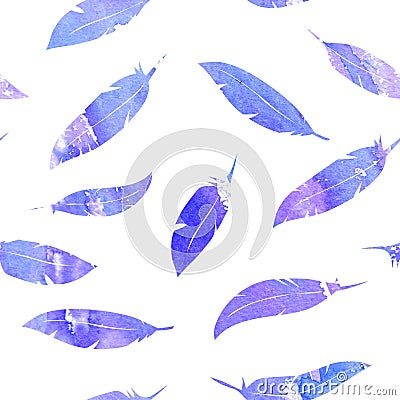 Seamless feather blue watercolor Stock Photo