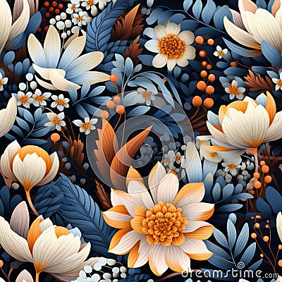 Seamless Fine Detail Modern Wildflowers Digital Art AI Generated Cartoon Illustration