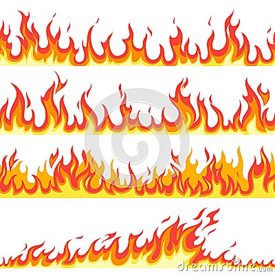 Seamless fire flame. Fires flaming pattern, flammable line blaze hot temperature, gas blazing wallpaper cartoon vector Vector Illustration