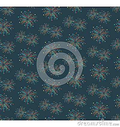 Seamless firework salute pattern isolated on blue Vector Illustration