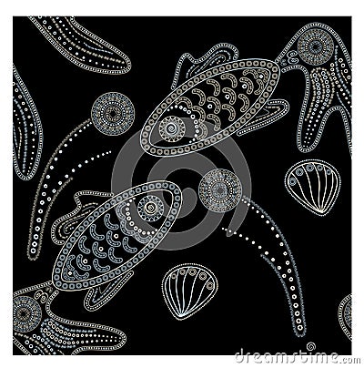 seamless fishes on black Vector Illustration