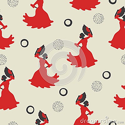 Seamless flamenco dancer pattern. Spanish girl Vector Illustration