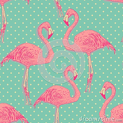 Seamless flamingo bird pattern. hand drawn vector Vector Illustration