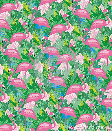 Seamless flamingo bird pattern Vector Illustration