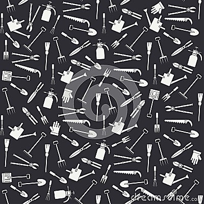 Seamless flat pattern with garden tools icons. Vector illustration. Elements for design. Garden hand work tools Vector Illustration