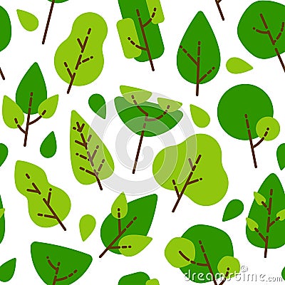 Seamless flat pattern trees and leaves Vector Illustration