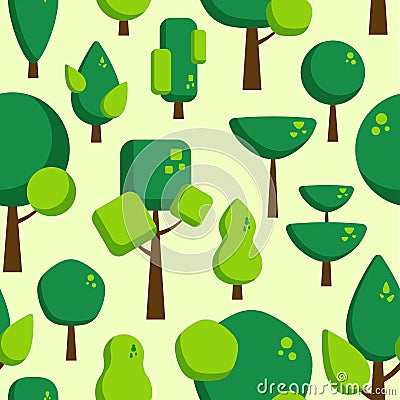 Seamless flat pattern trees on yellow Vector Illustration