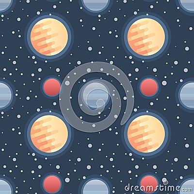 Seamless flat space pattern with planets and stars Vector Illustration